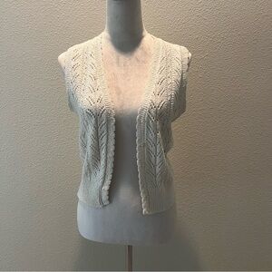 1970s It's Pure Gould Cream Pointelle Knit Sweater Vest XS/S Cottagecore Whimsy